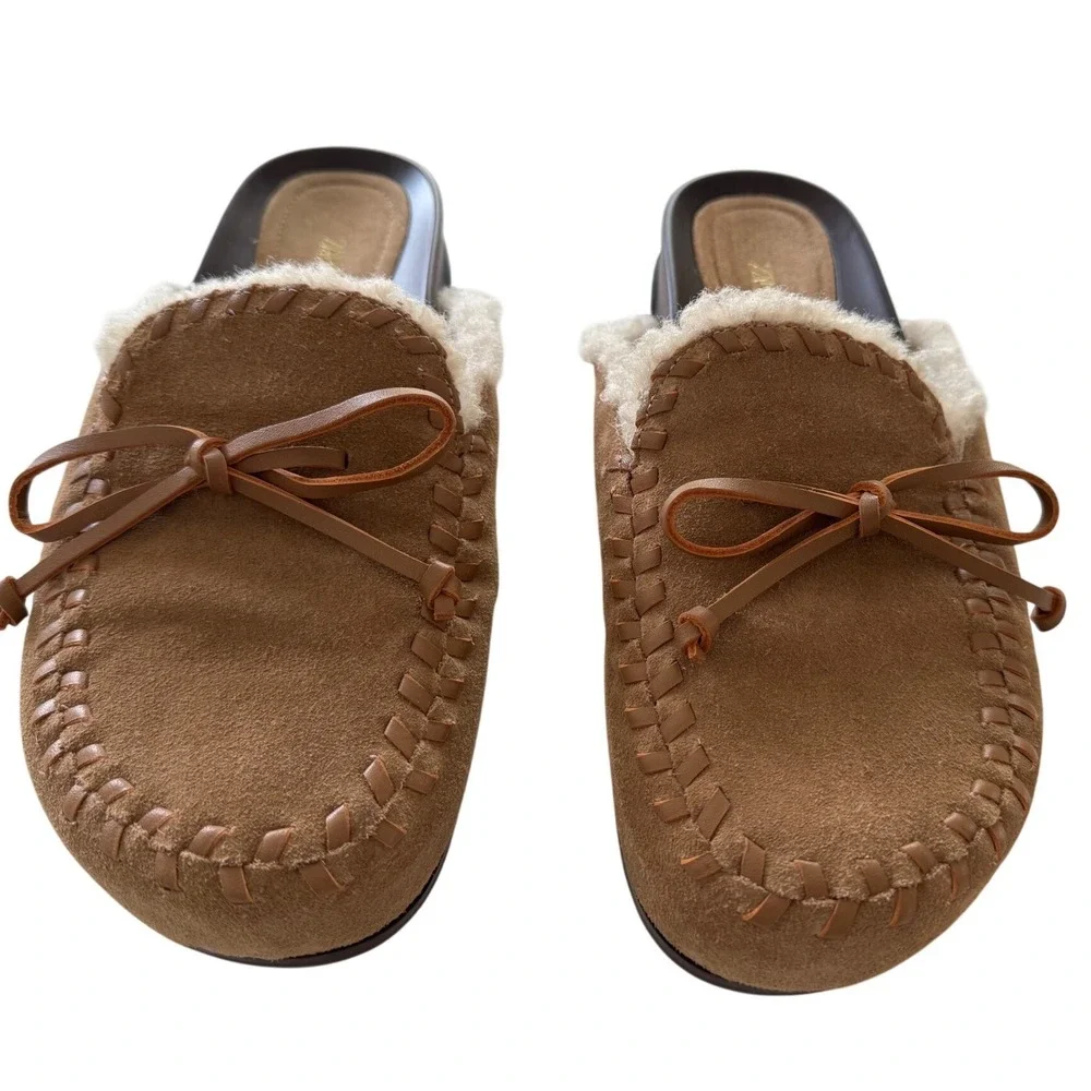 ZARA Brown Suede Faux Shearling Mule/Clog Size 39/8.5 - Picture 1 of 7